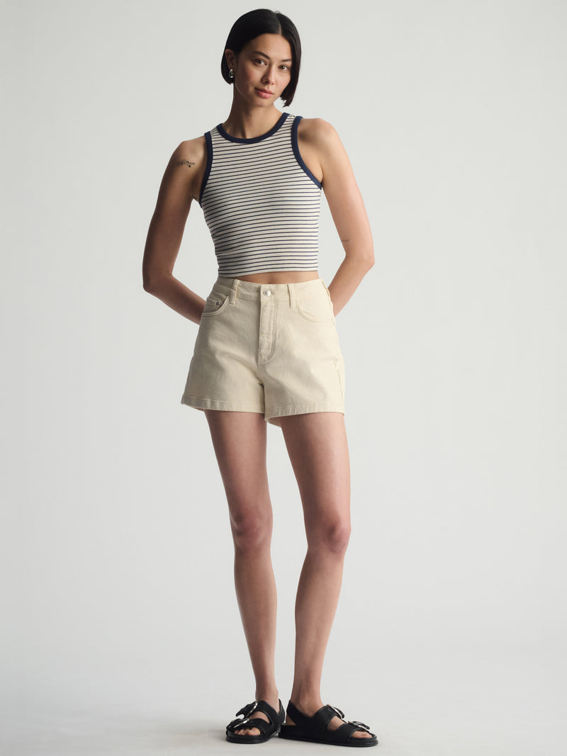 Women's Brooklyn Striped Ribbed Crop Tank In Outer Space Stripe - BROOKLYN INDUSTRIES