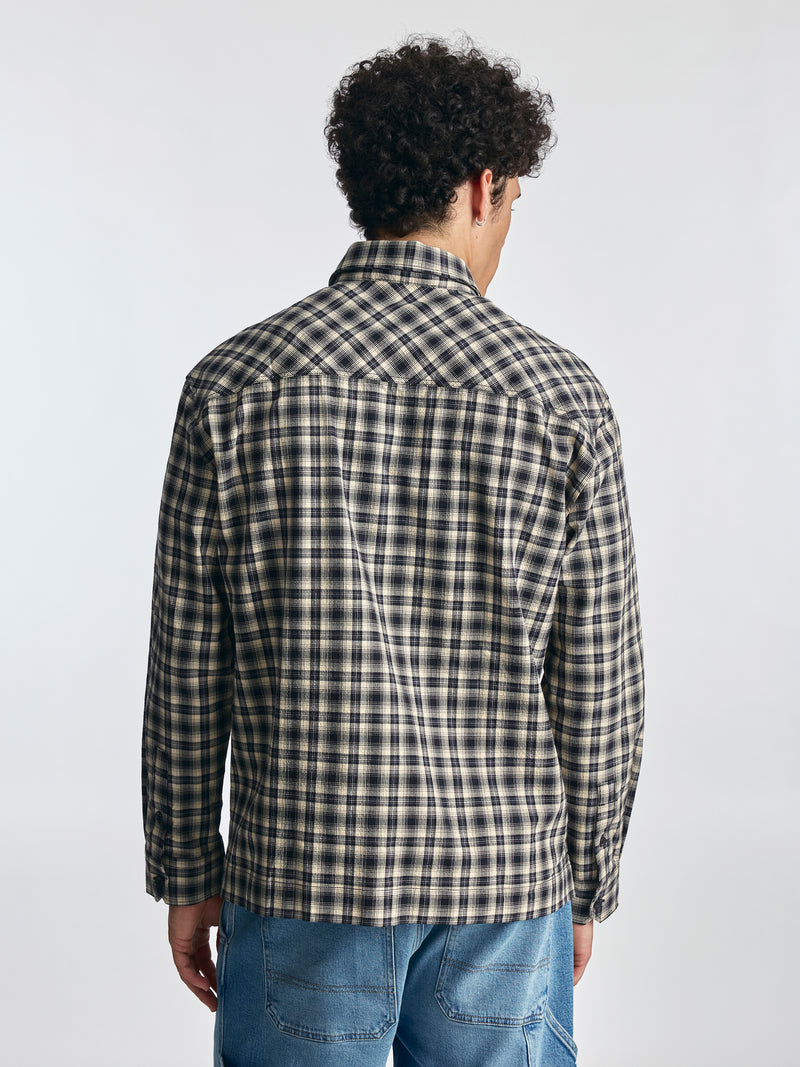 Men's Logo Long Sleeve Plaid Shirt in Black Check - BROOKLYN INDUSTRIES