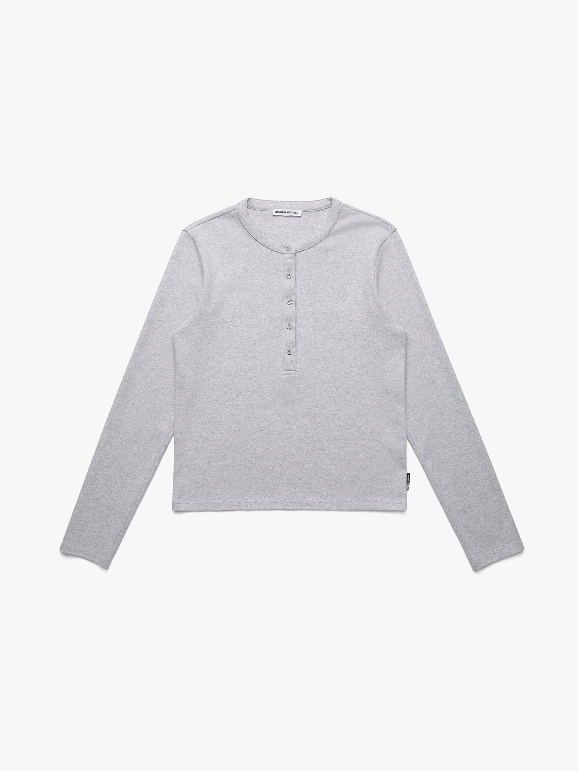 Women's Cropped Henley T-Shirt in Light Grey Melange - BROOKLYN INDUSTRIES