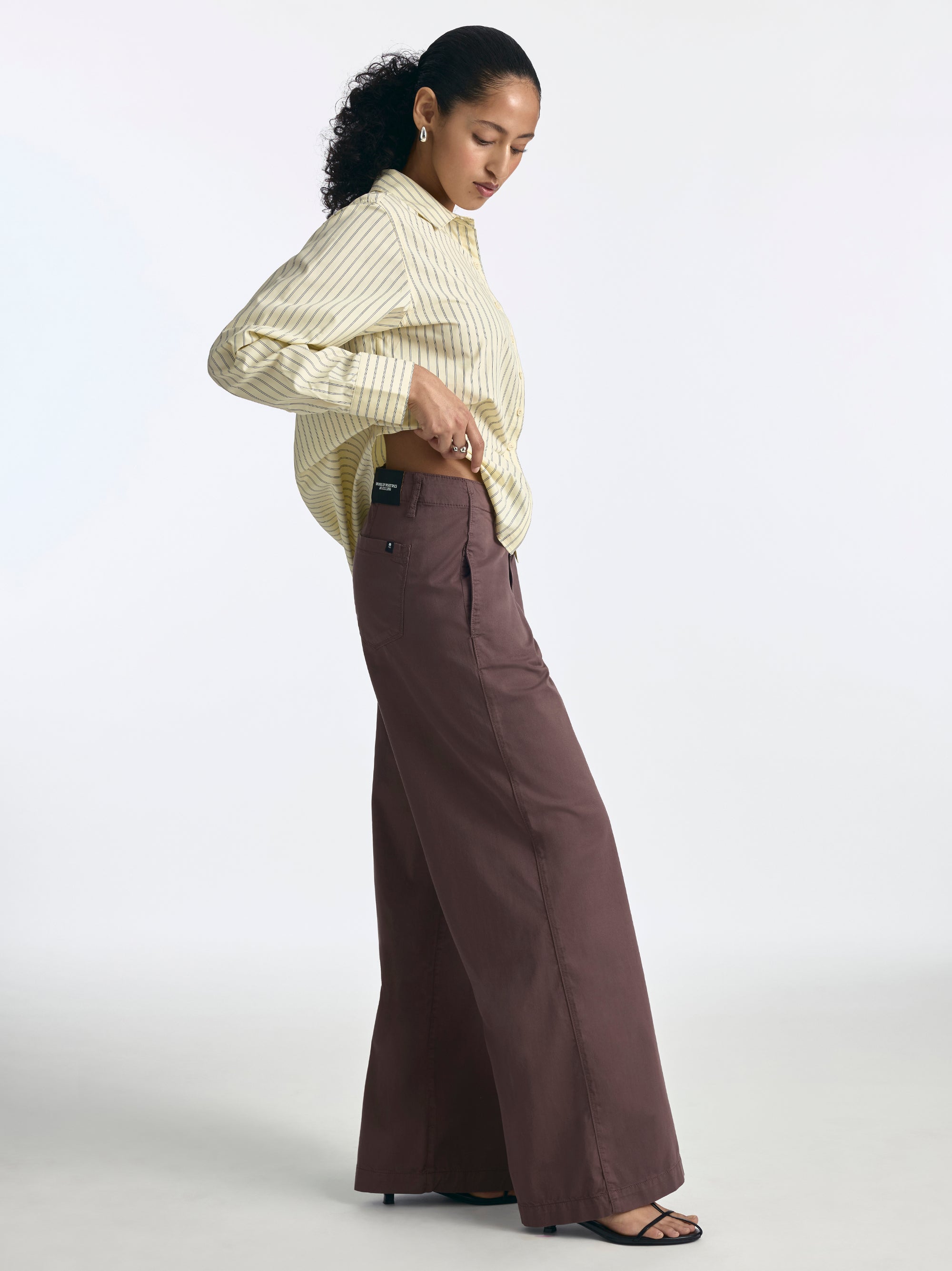Women's Lorimer Wide Leg Chino Pants in French Roast Colored Papertouch - BROOKLYN INDUSTRIES