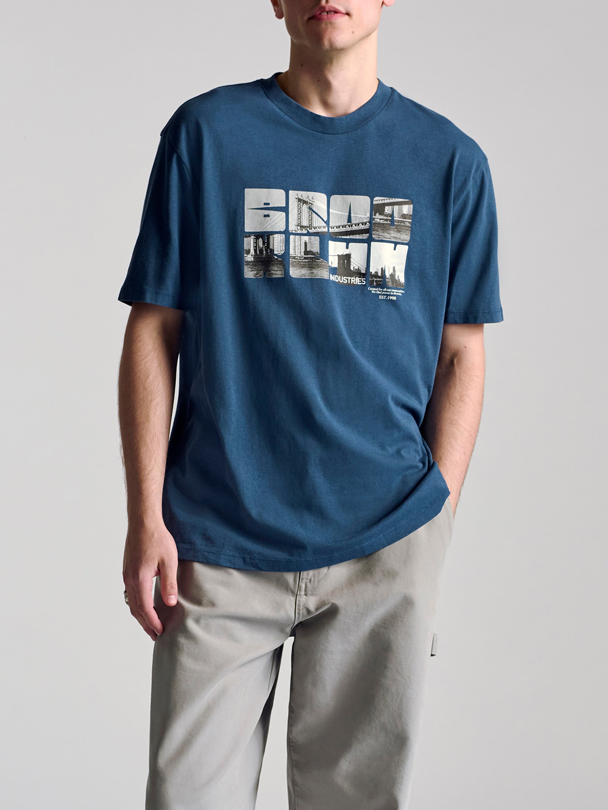 Men's City Printed T-Shirt In Dark Denim - BROOKLYN INDUSTRIES