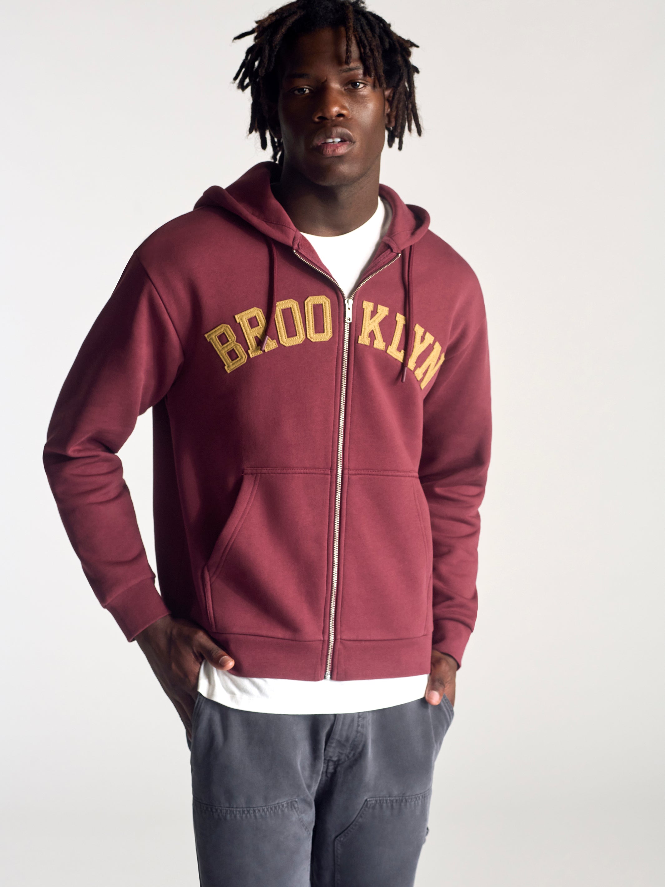 Men's Campus Zip Up Sweatshirt In Brick - BROOKLYN INDUSTRIES