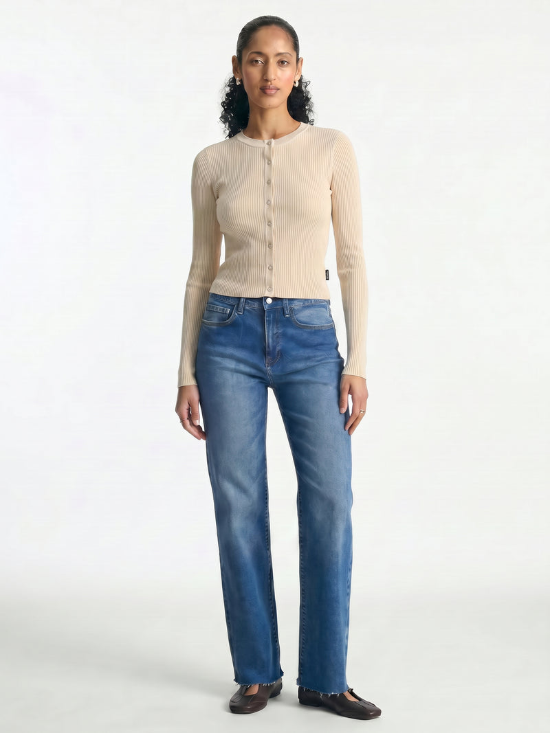 Women's Ribbed Button-Up T-Shirt in Sandshell - BROOKLYN INDUSTRIES
