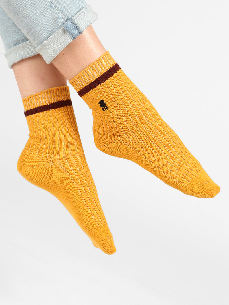 Women's Water Tower Logo Socks in Amber Yellow - BROOKLYN INDUSTRIES