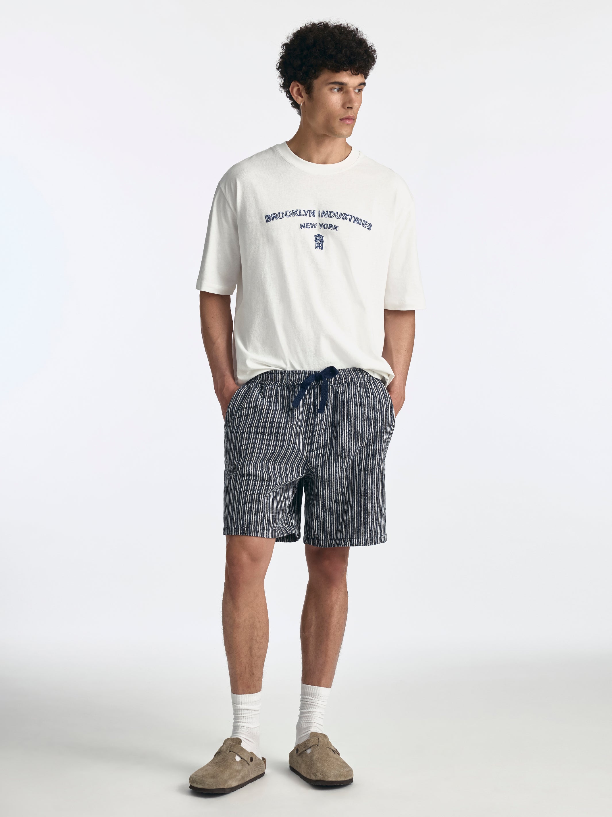 Brooklyn Industries Men's Drawstring Shorts in Indigo Stripe