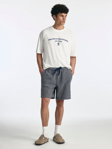 Men's Drawstring Striped Shorts in Indigo - BROOKLYN INDUSTRIES