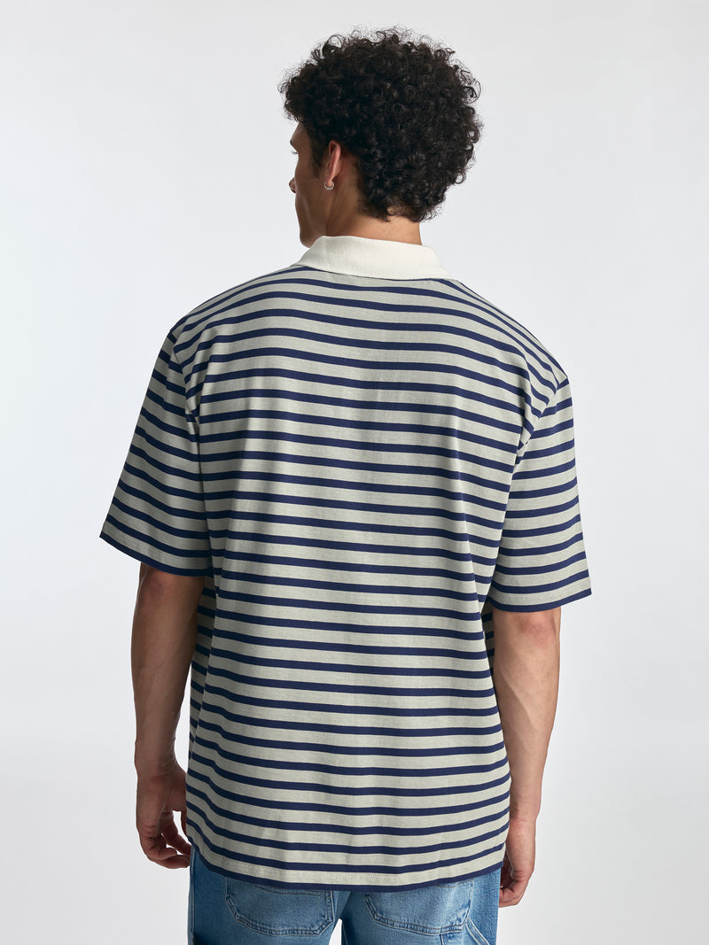 Men's Logo Polo Striped T-Shirt in Navy Stripe - BROOKLYN INDUSTRIES
