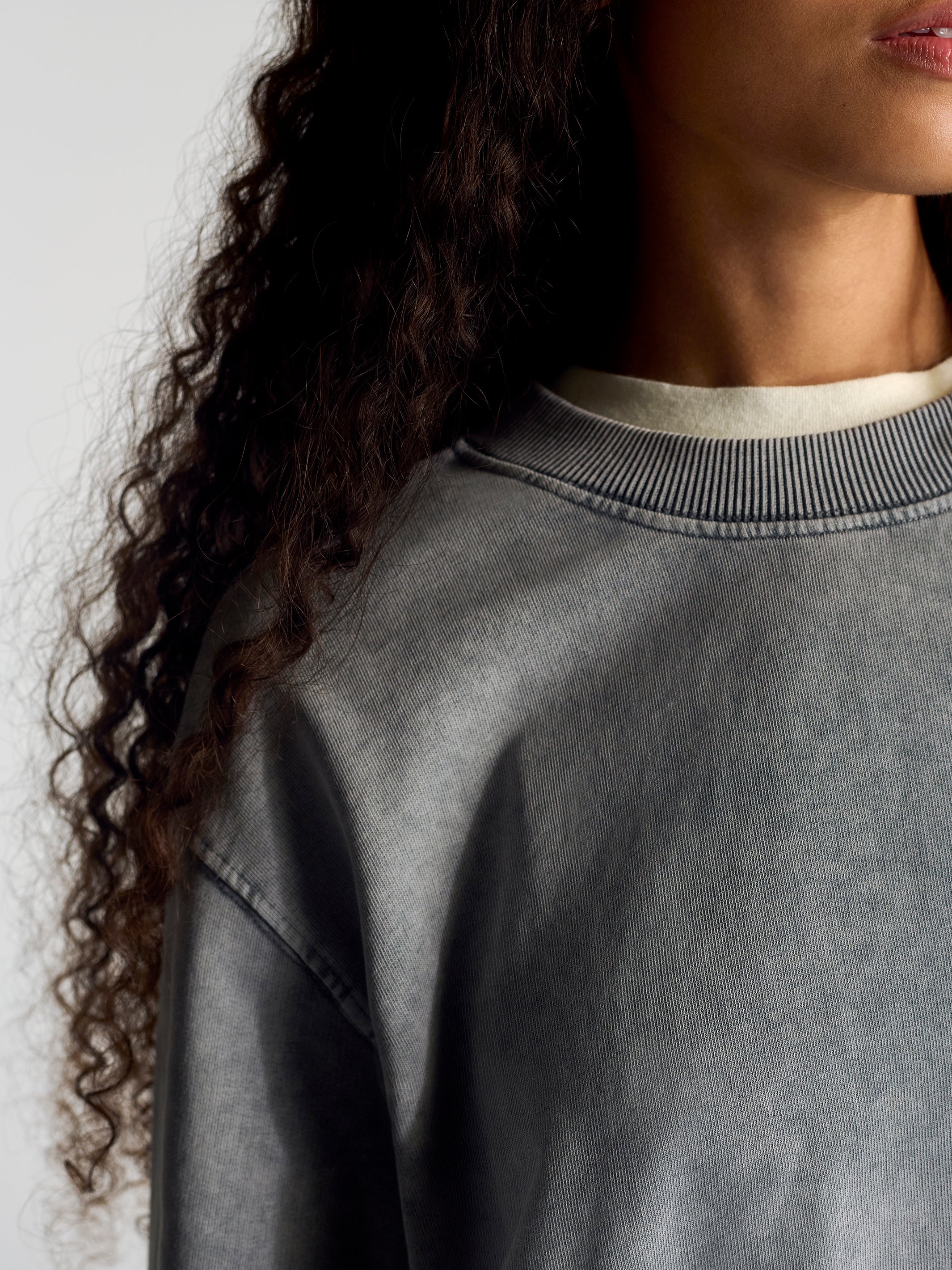 Women's Crew Neck Sweatshirt In Monument - BROOKLYN INDUSTRIES