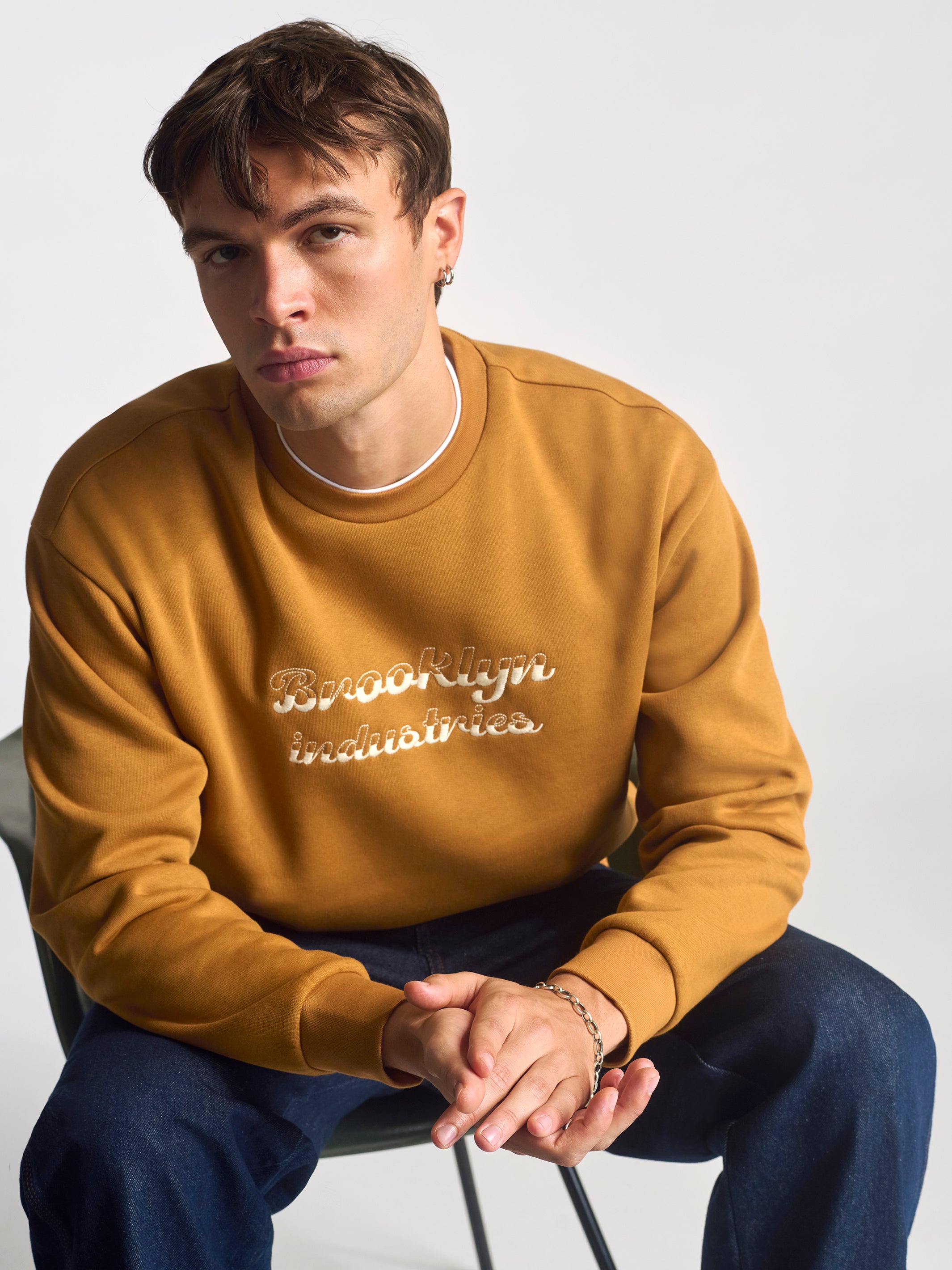 Men's Embroidered Crew Neck Sweatshirt In Spice - BROOKLYN INDUSTRIES