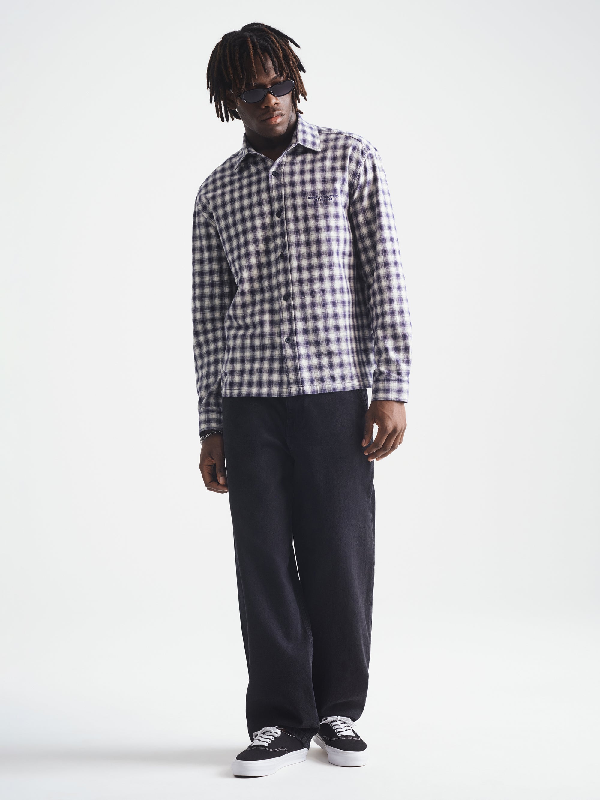 Men's Brooklyn Long Sleeve Plaid Shirt in Black Iris Check - BROOKLYN INDUSTRIES