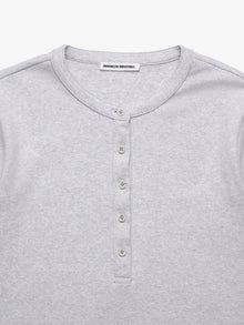 Women's Cropped Henley T-Shirt in Light Grey Melange - BROOKLYN INDUSTRIES