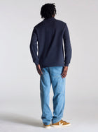 Men's Campus Half Buttoned Sweatshirt In Navy - BROOKLYN INDUSTRIES