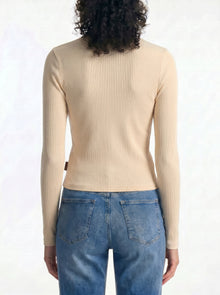 Women's Ribbed Button-Up T-Shirt in Sandshell - BROOKLYN INDUSTRIES