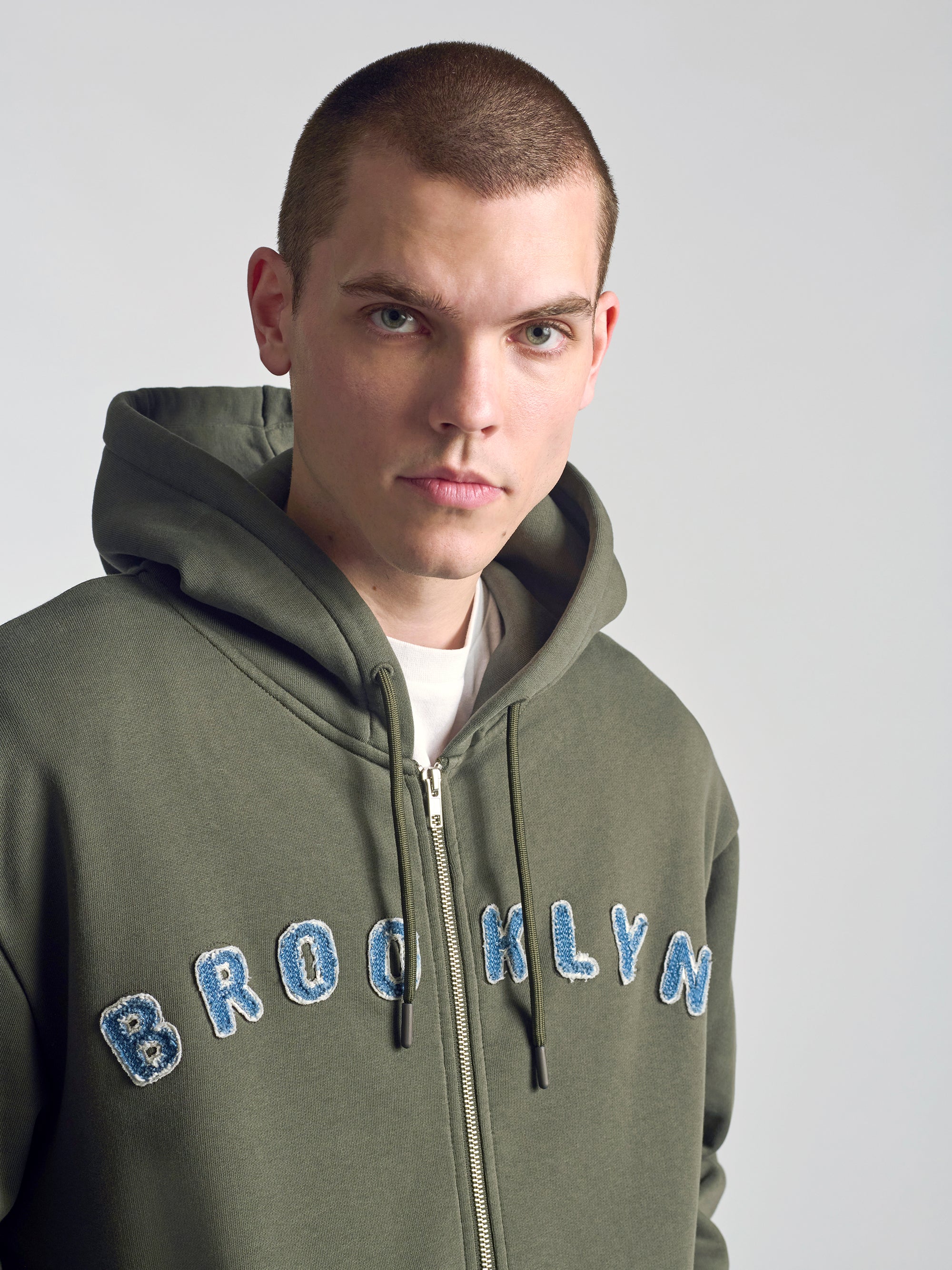 Men's Logo Zip Up Sweatshirt In Sage - BROOKLYN INDUSTRIES