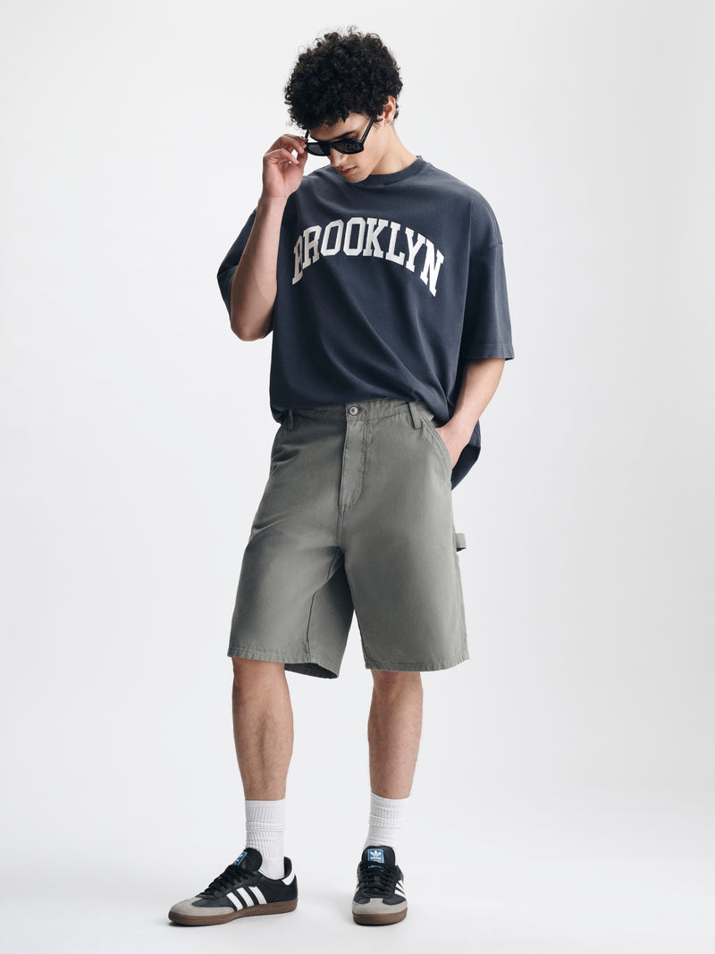 Men's Williamsburg Carpenter Shorts in Basil Green Colored Canvas - BROOKLYN INDUSTRIES