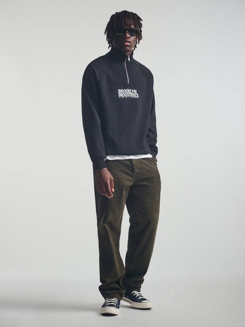 Men's Brooklyn Half Zip Sweatshirt In Black - BROOKLYN INDUSTRIES