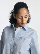 Women's Oversized Long Sleeve Striped Shirt in Blue - BROOKLYN INDUSTRIES