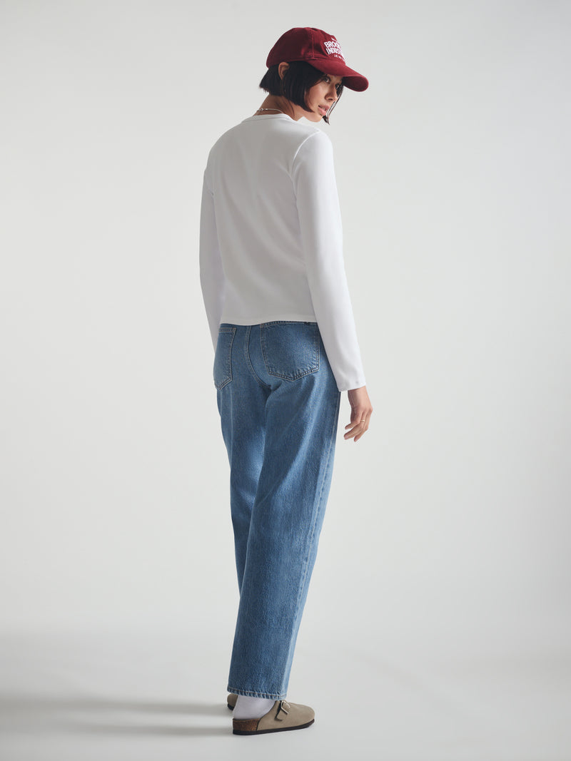 Women's Cropped Henley T-Shirt in White