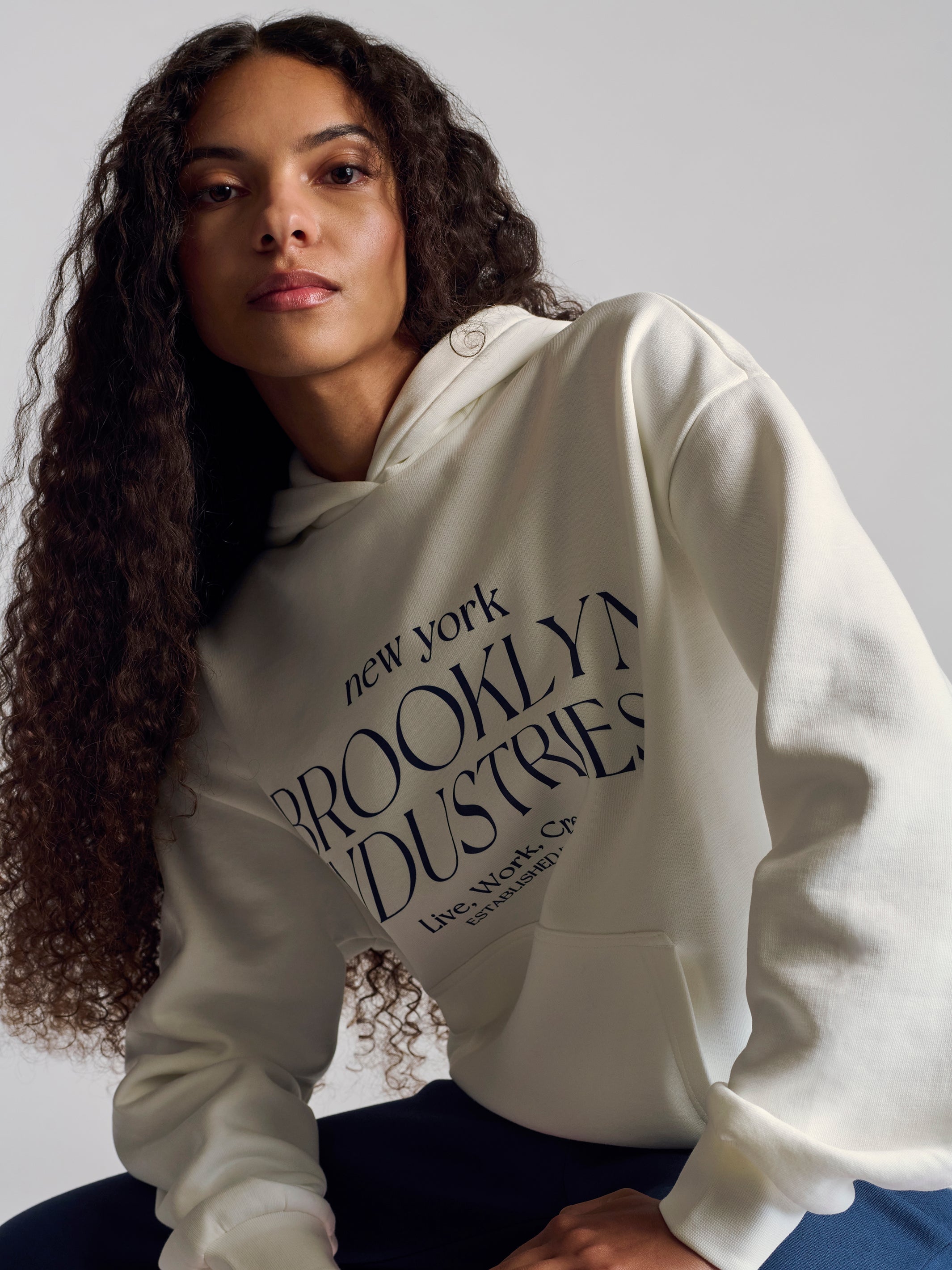 Women's BKI Hooded Sweatshirt In Antique White - BROOKLYN INDUSTRIES