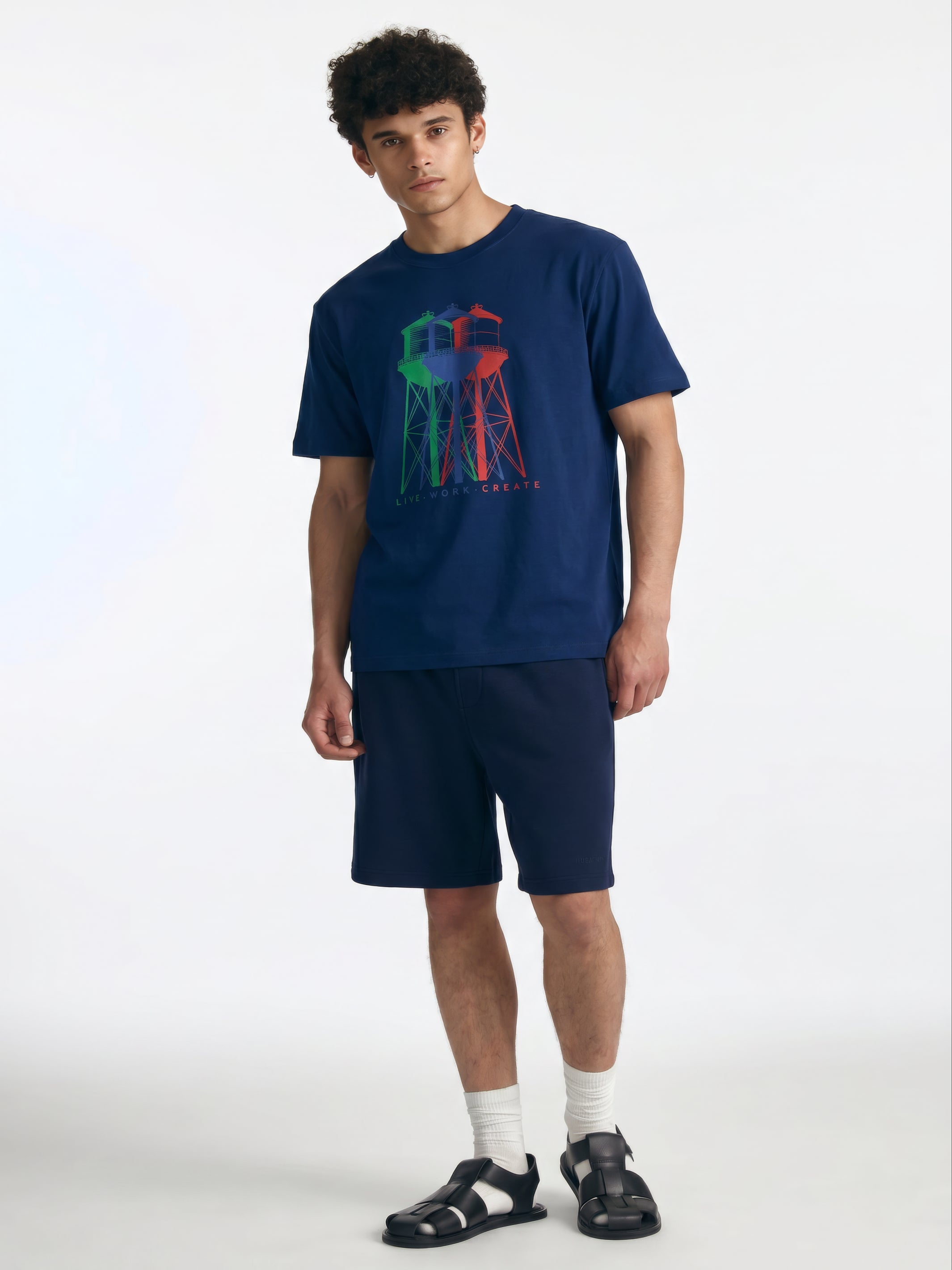 Men's Water Tower T-Shirt in Navy Peony - BROOKLYN INDUSTRIES