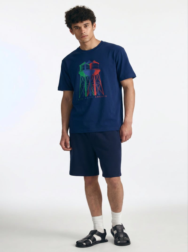 Men's Water Tower T-Shirt in Navy Peony - BROOKLYN INDUSTRIES
