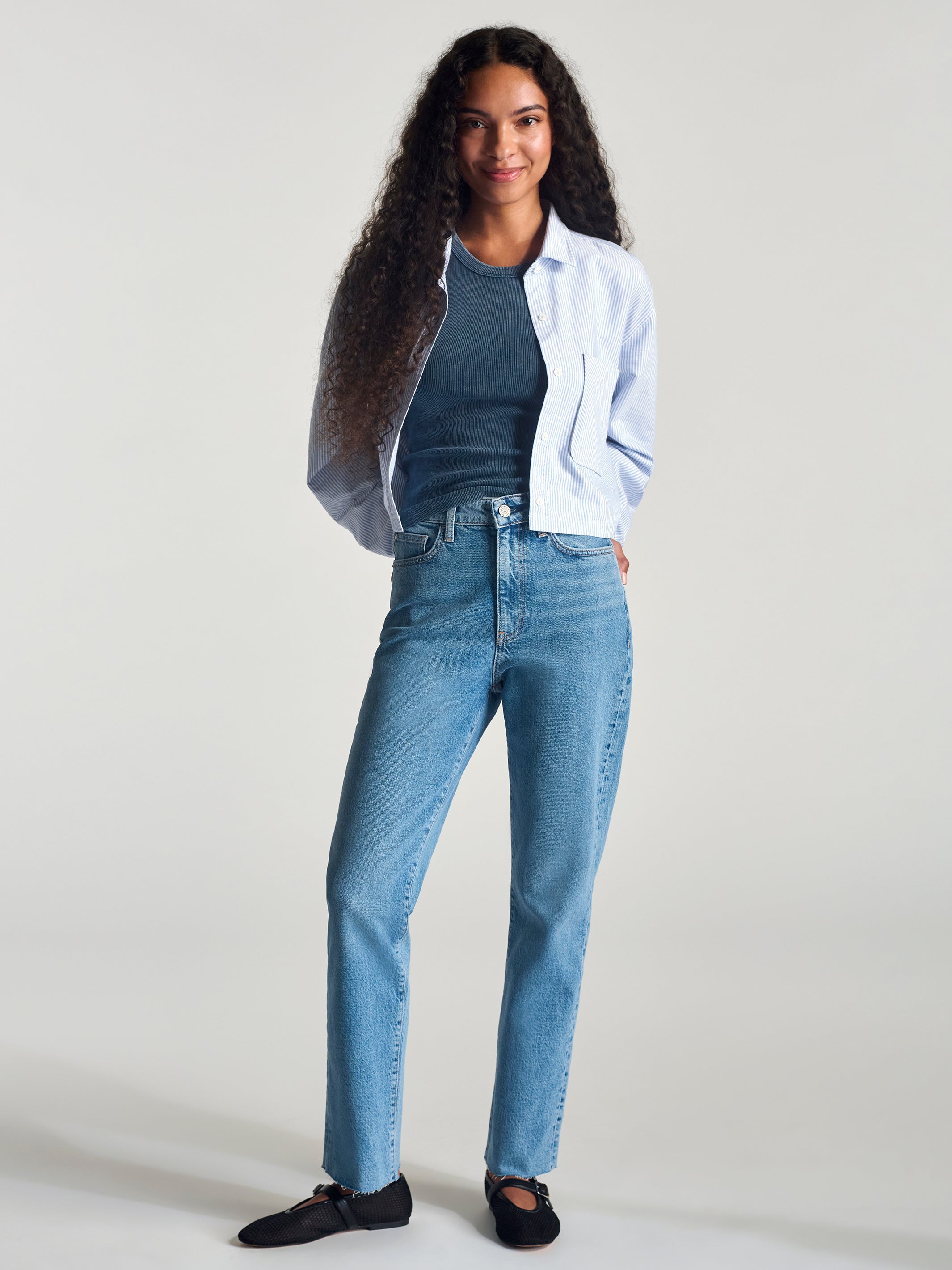 Women's Meadow High Rise Straight Leg Pants In Mid Blue Denim - BROOKLYN INDUSTRIES