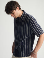 Men's Brooklyn Striped Short Sleeve Shirt In Total Eclipse - BROOKLYN INDUSTRIES