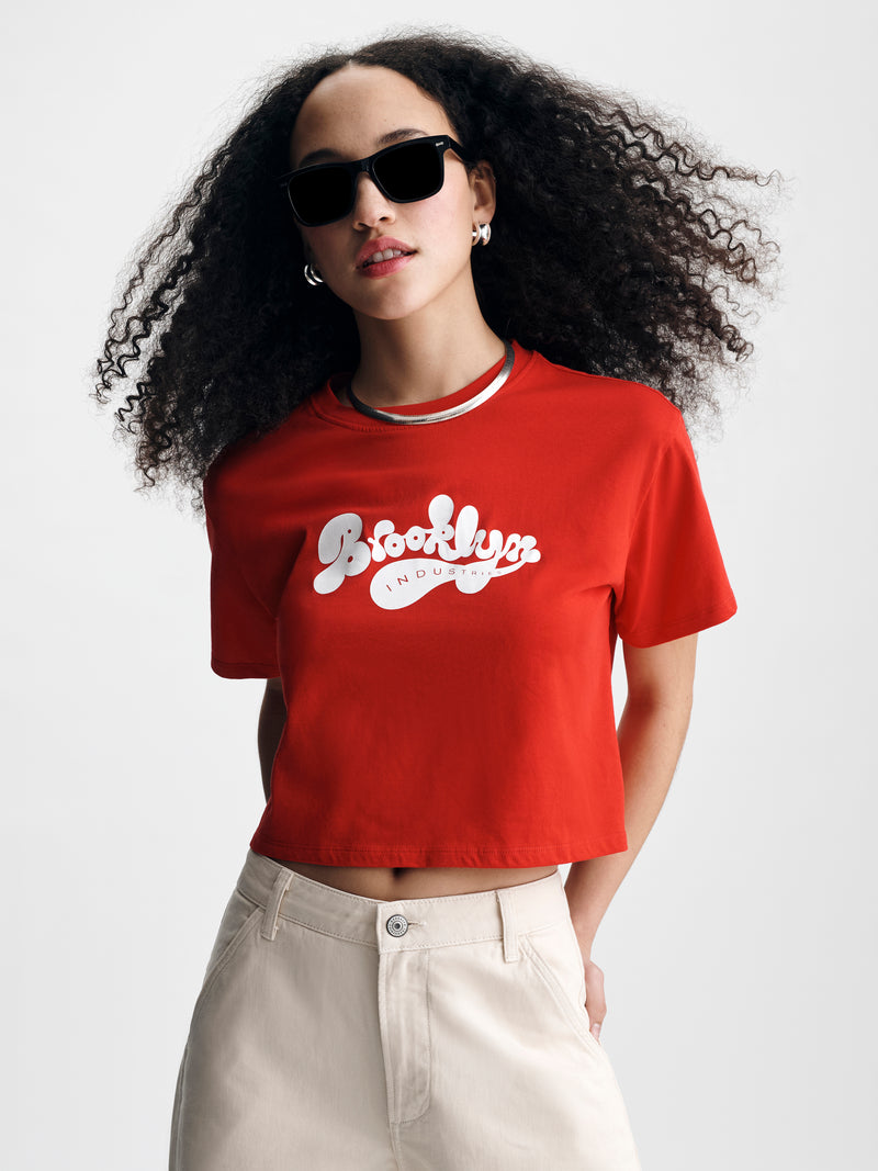 Women's Cropped Brooklyn Industries T-Shirt in Goji Berry - BROOKLYN INDUSTRIES