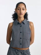 Women's Sleeveless Striped Shirt in Indigo Stripe - BROOKLYN INDUSTRIES