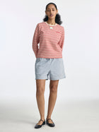Women's Logo Long Sleeve Striped T-Shirt in Goji Berry Stripe - BROOKLYN INDUSTRIES