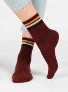 Women's Striped Socks in Red Mahogany - BROOKLYN INDUSTRIES