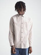 Men's Long Sleeve Striped Shirt in Burgundy Stripe - BROOKLYN INDUSTRIES