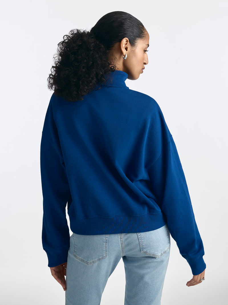 Women's Oversized Brooklyn Half Zip Sweatshirt in Navy Peony - BROOKLYN INDUSTRIES