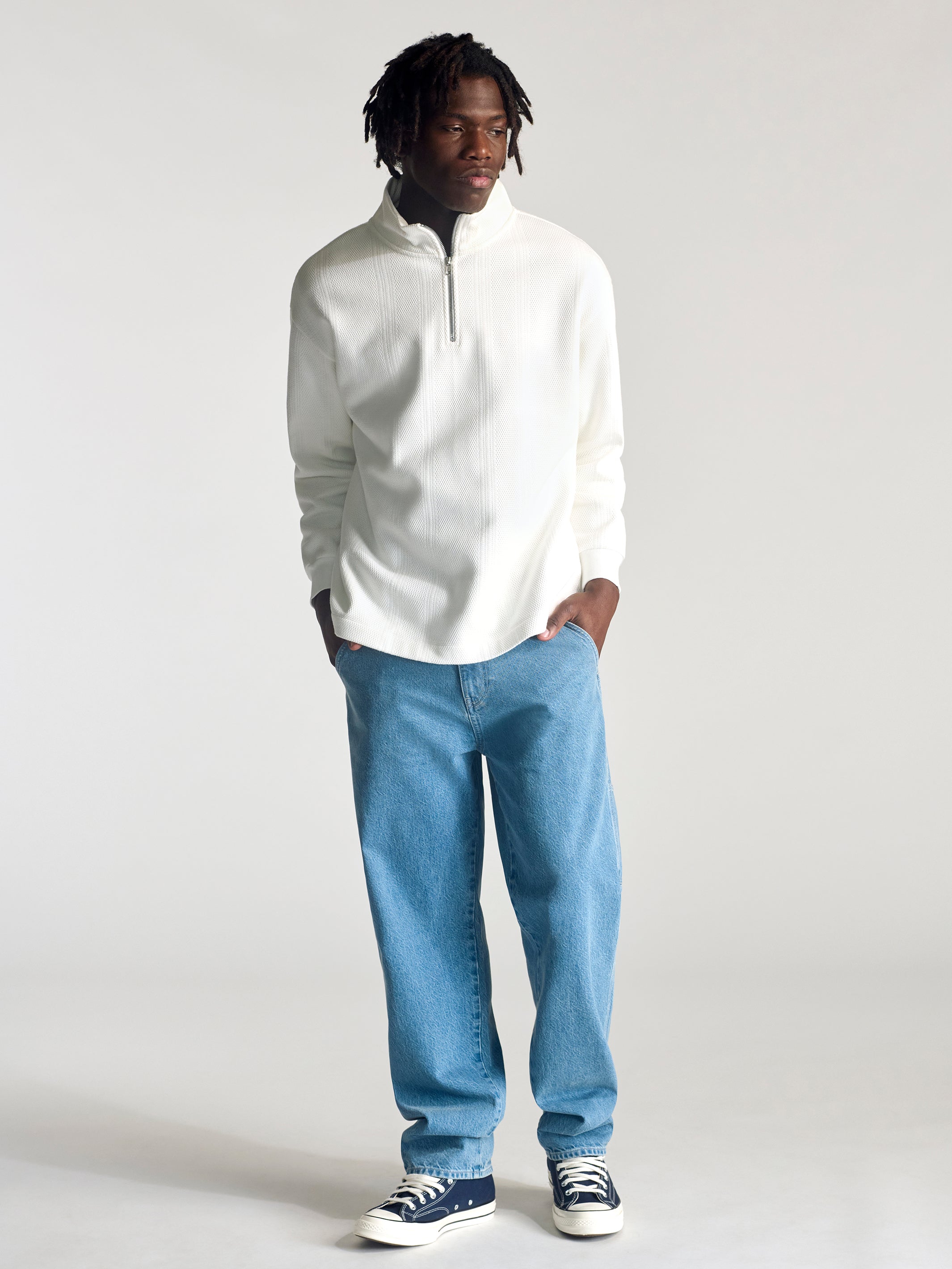 Men's Half Zip Sweatshirt In Antique White - BROOKLYN INDUSTRIES