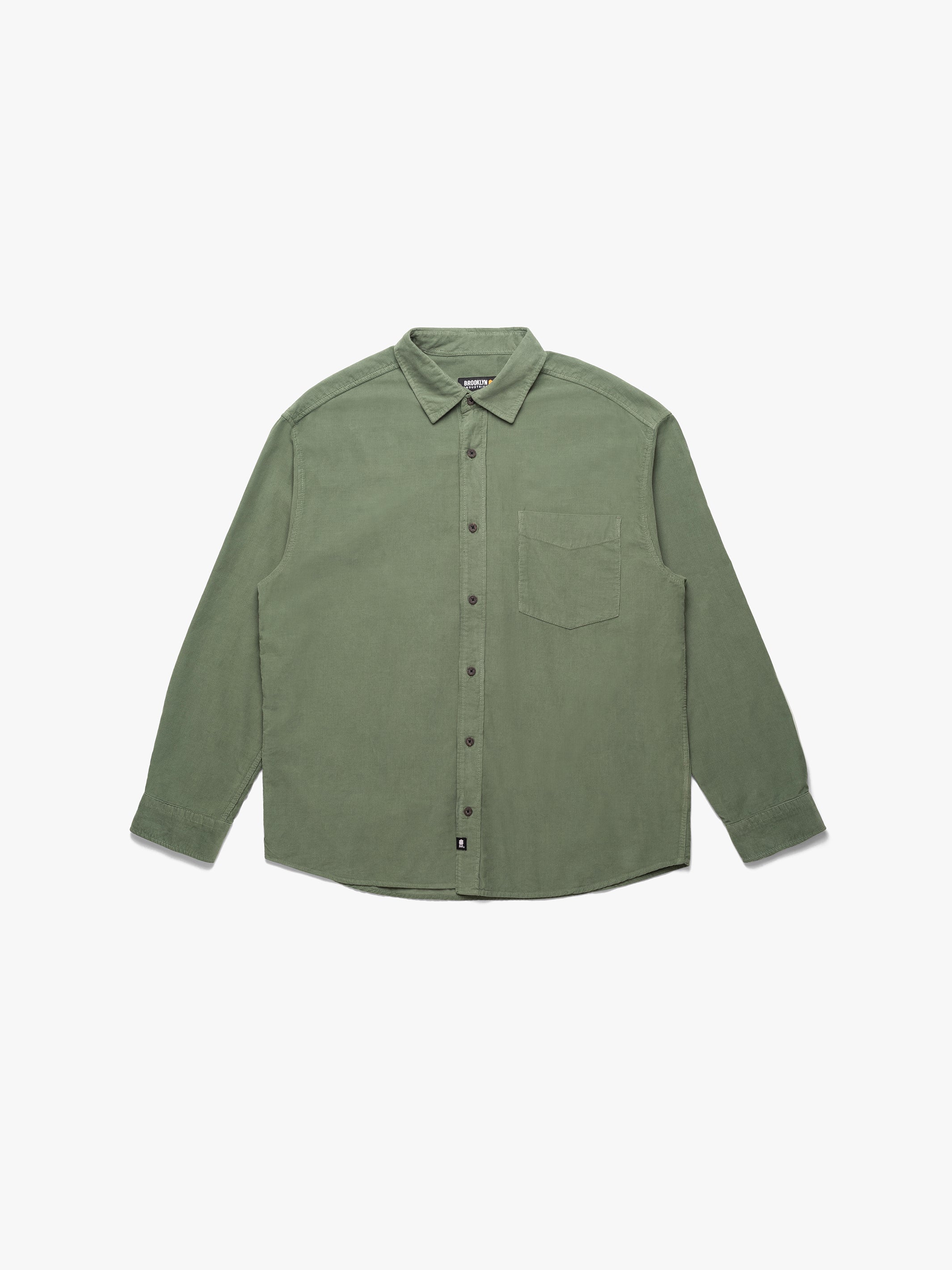 Men's Long Sleeve Corduroy Shirt In Agave Green - BROOKLYN INDUSTRIES