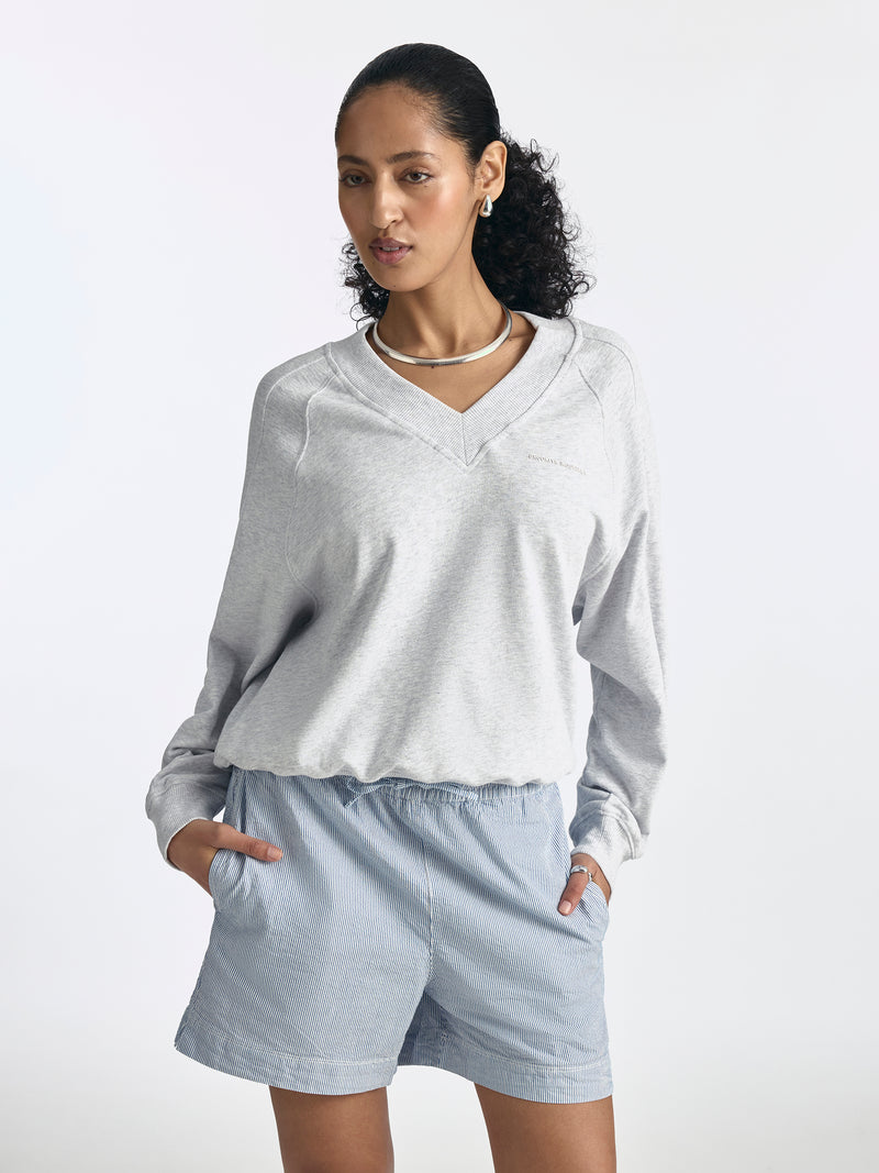 Women's Logo V-Neck Varsity Sweatshirt in Grey Melange - BROOKLYN INDUSTRIES