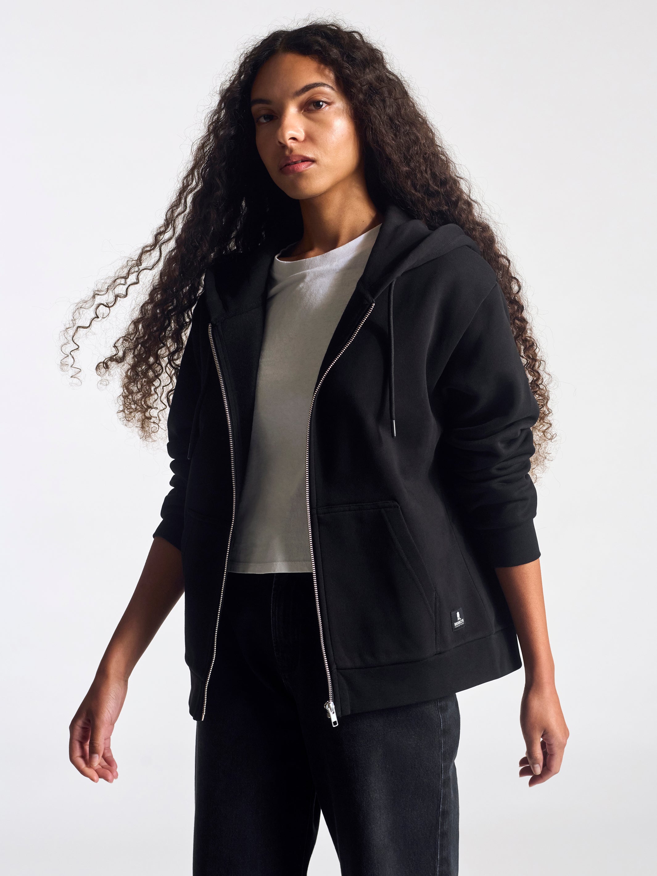 Women's Montrose Zip Up Hooded Sweatshirt In Black - BROOKLYN INDUSTRIES