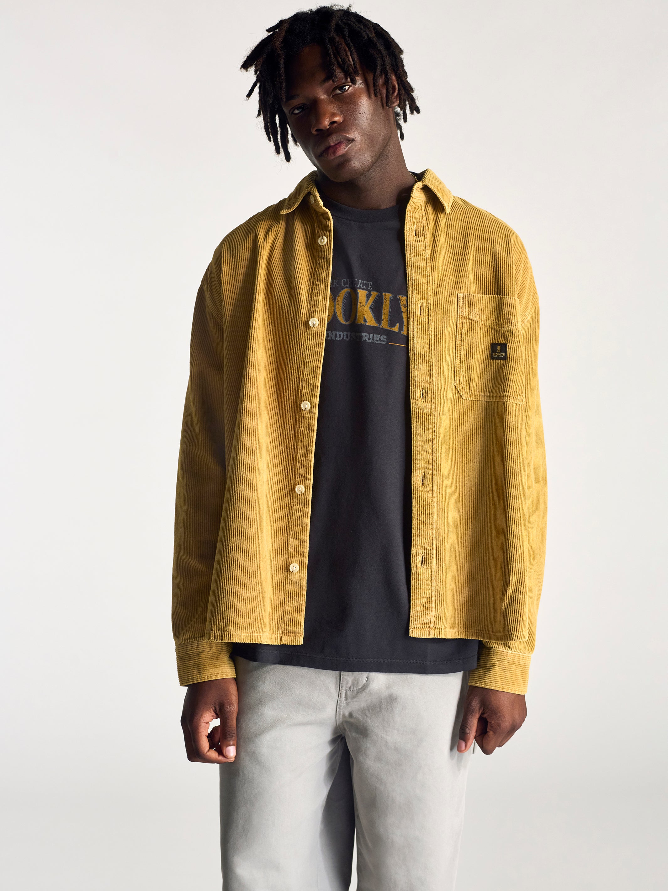 【BAON】[unisex] Kimen Corduroy Over Shirt Corduroy_Snap_Overshirt_Oat_Mo