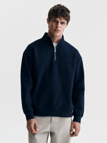 Men's Pique Half Zip Sweatshirt in Black Iris - BROOKLYN INDUSTRIES