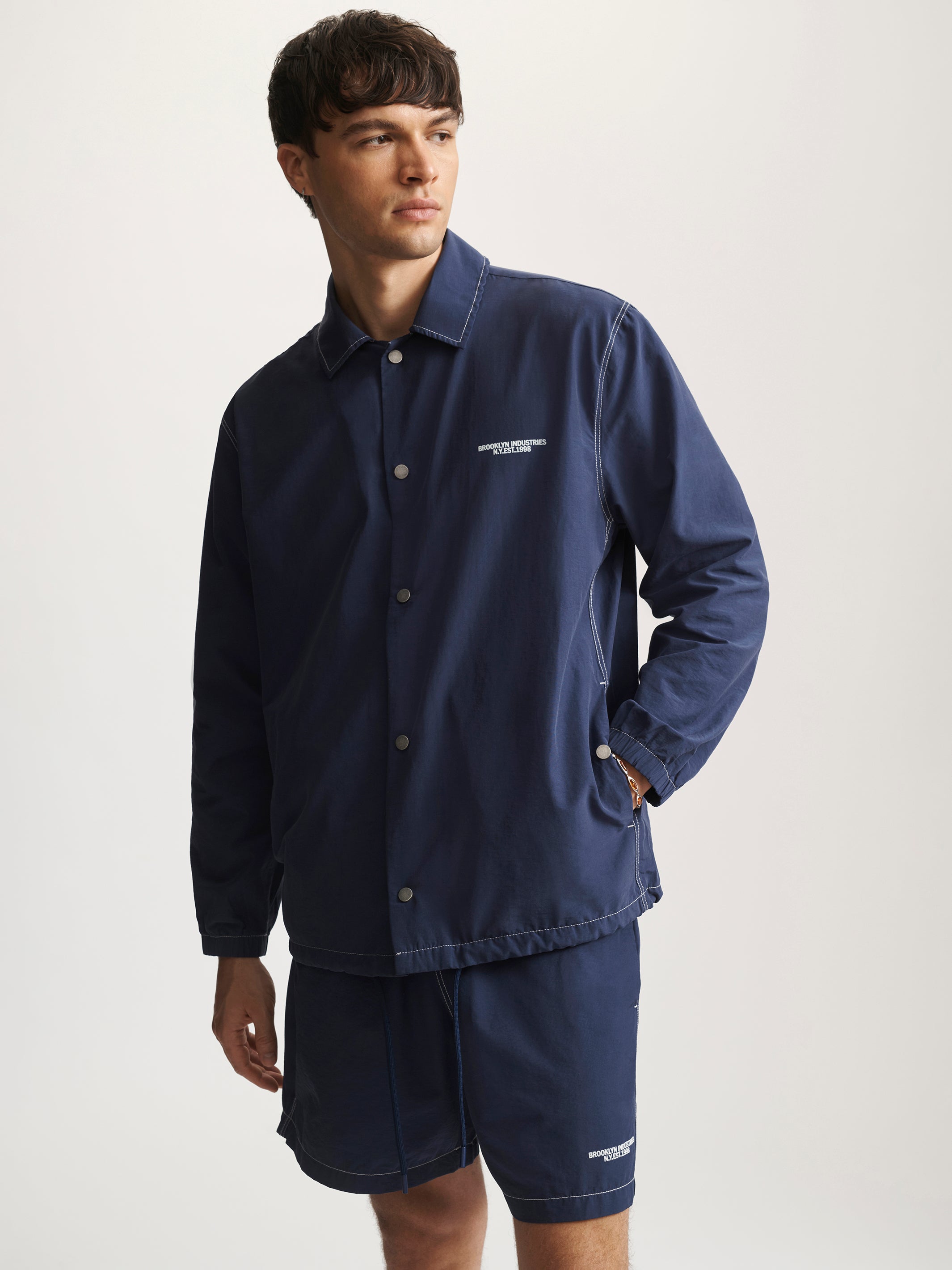 Brooklyn Industries Men's Brooklyn Nylon Blend Jacket In Medieval Blue Brooklyn Industries Men's Brooklyn Nylon Blend Jacket In Medieval Blue