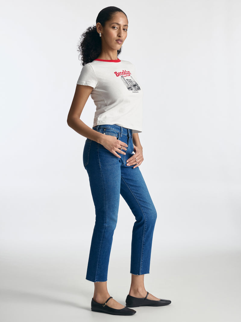 Court High Rise Cropped Straight Leg Jeans in Dark Blue Denim - BROOKLYN INDUSTRIES