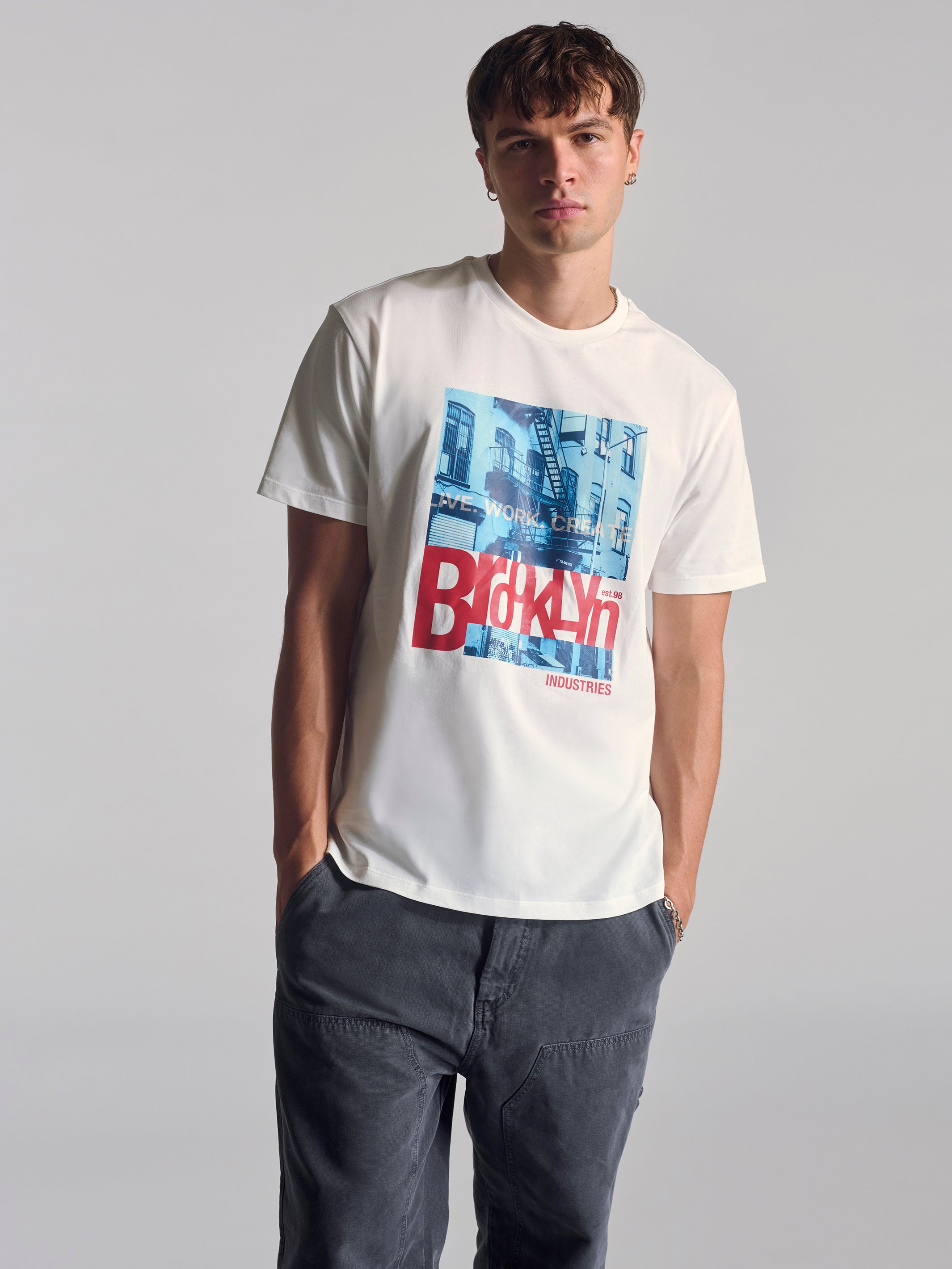 Men's City Printed T-Shirt In Antique White - BROOKLYN INDUSTRIES