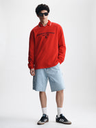 Men's Logo Varsity Polo Sweatshirt in Goji Berry - BROOKLYN INDUSTRIES