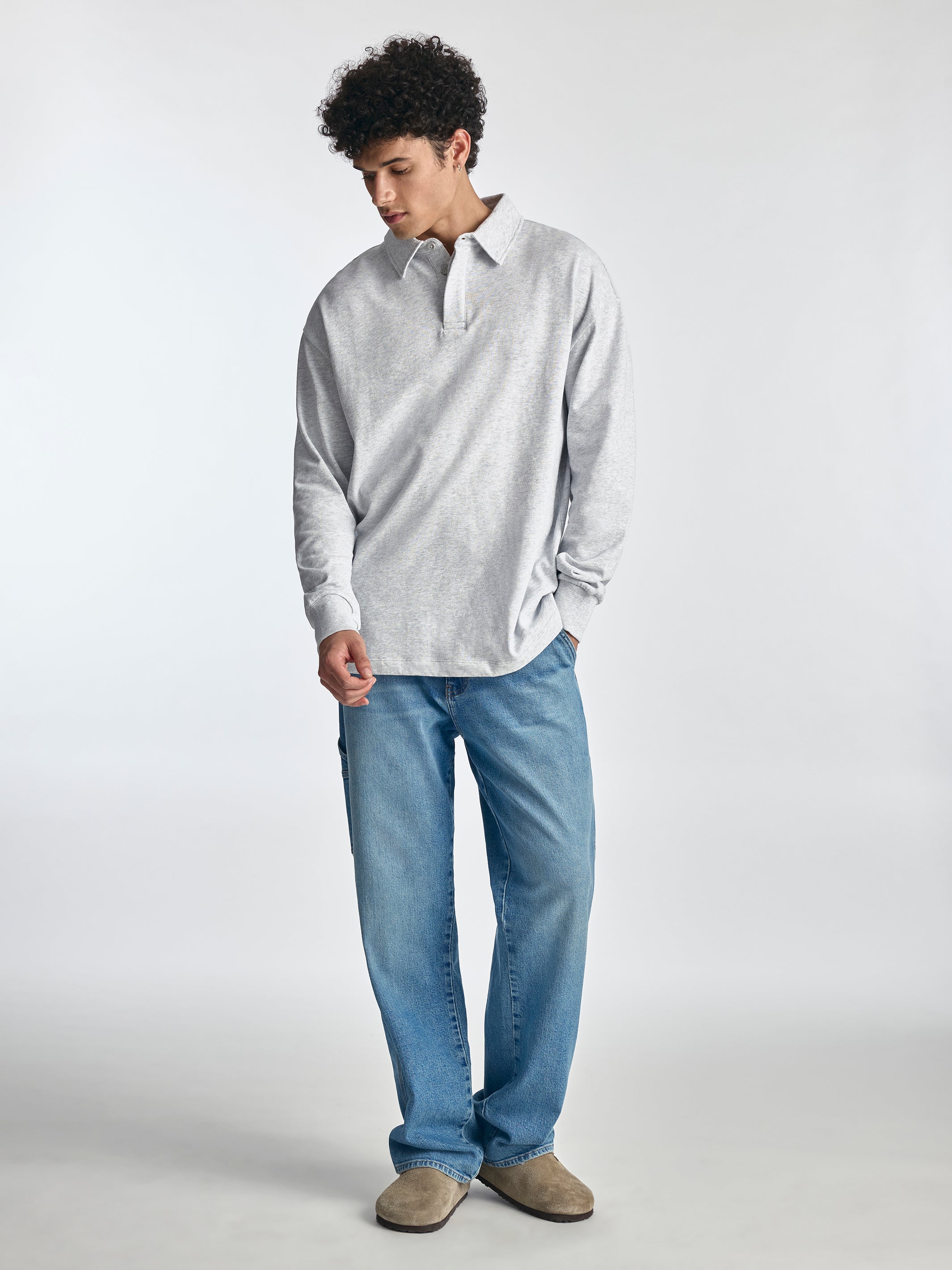 Men's Polo Sweatshirt in Grey Melange - BROOKLYN INDUSTRIES