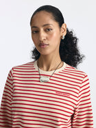 Women's Logo Long Sleeve Striped T-Shirt in Goji Berry Stripe - BROOKLYN INDUSTRIES