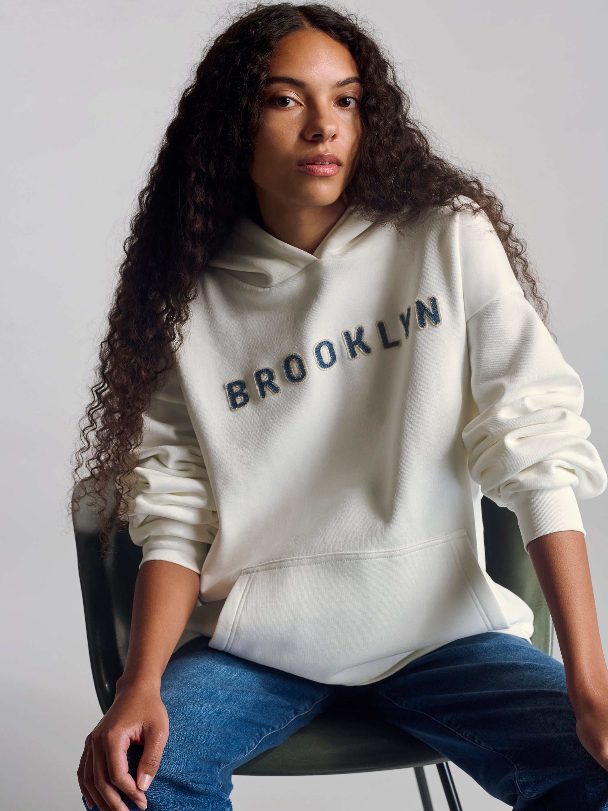 Women's Logo Hoodie In Antique White - BROOKLYN INDUSTRIES