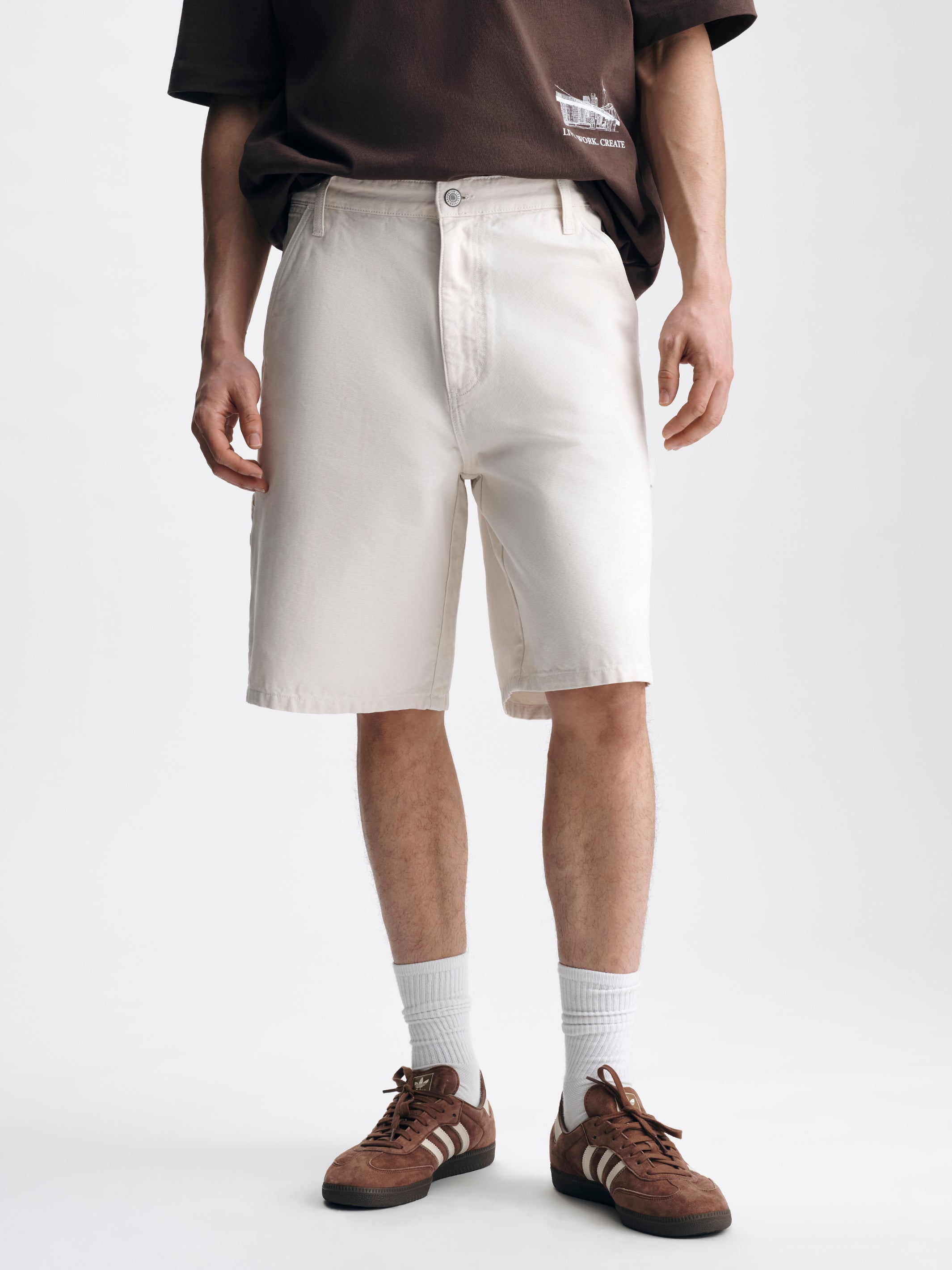 Men's Williamsburg Carpenter Shorts in Cream Colored Canvas - BROOKLYN INDUSTRIES