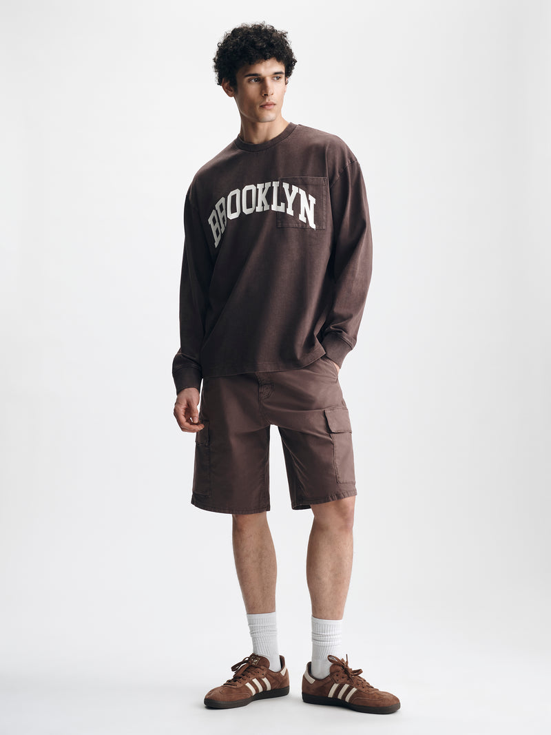 Men's Brooklyn Long Sleeve Pocket T-Shirt in French Roast - BROOKLYN INDUSTRIES