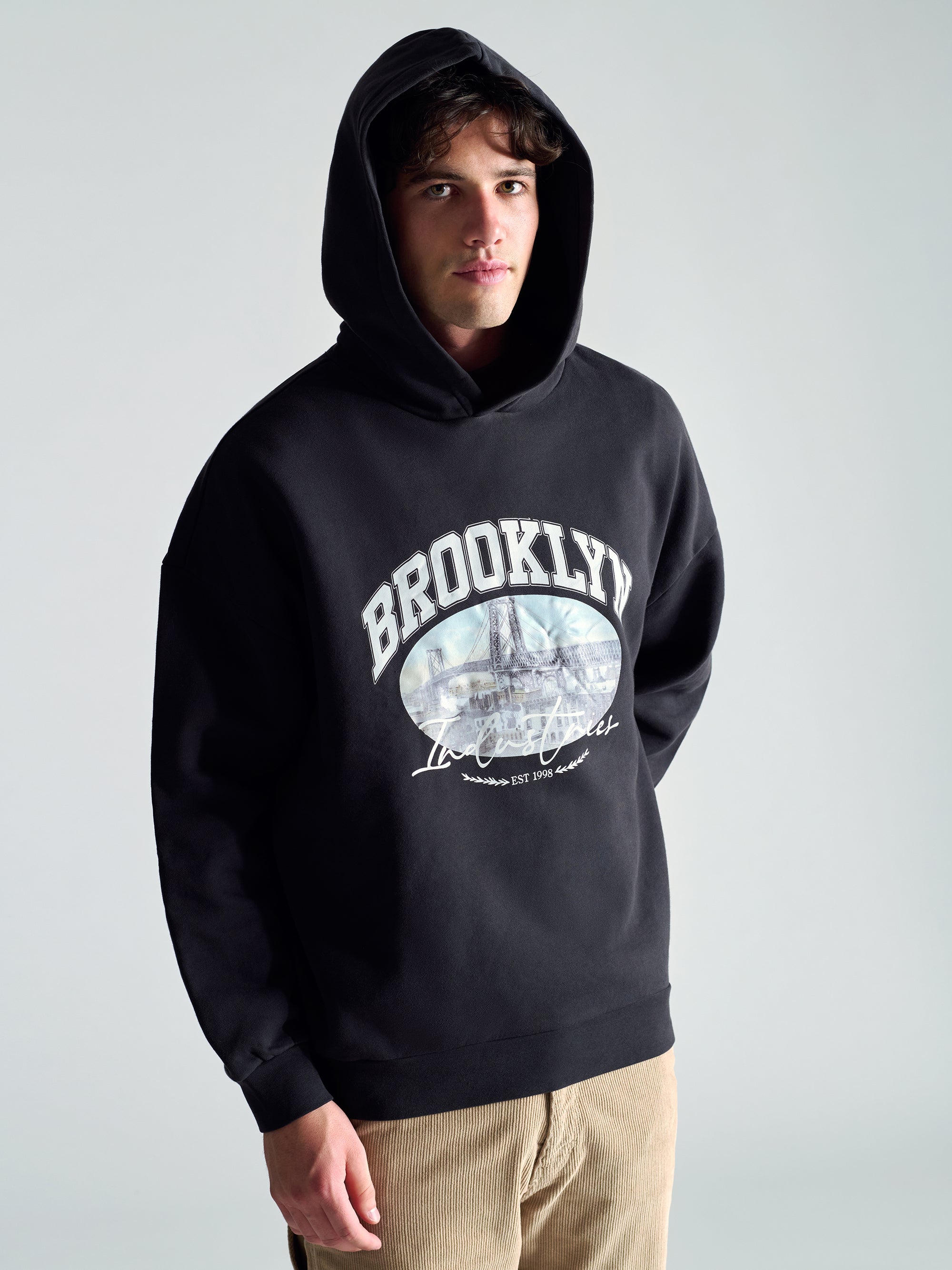 Men's Brooklyn Vintage Hooded Sweatshirt In Black - BROOKLYN INDUSTRIES