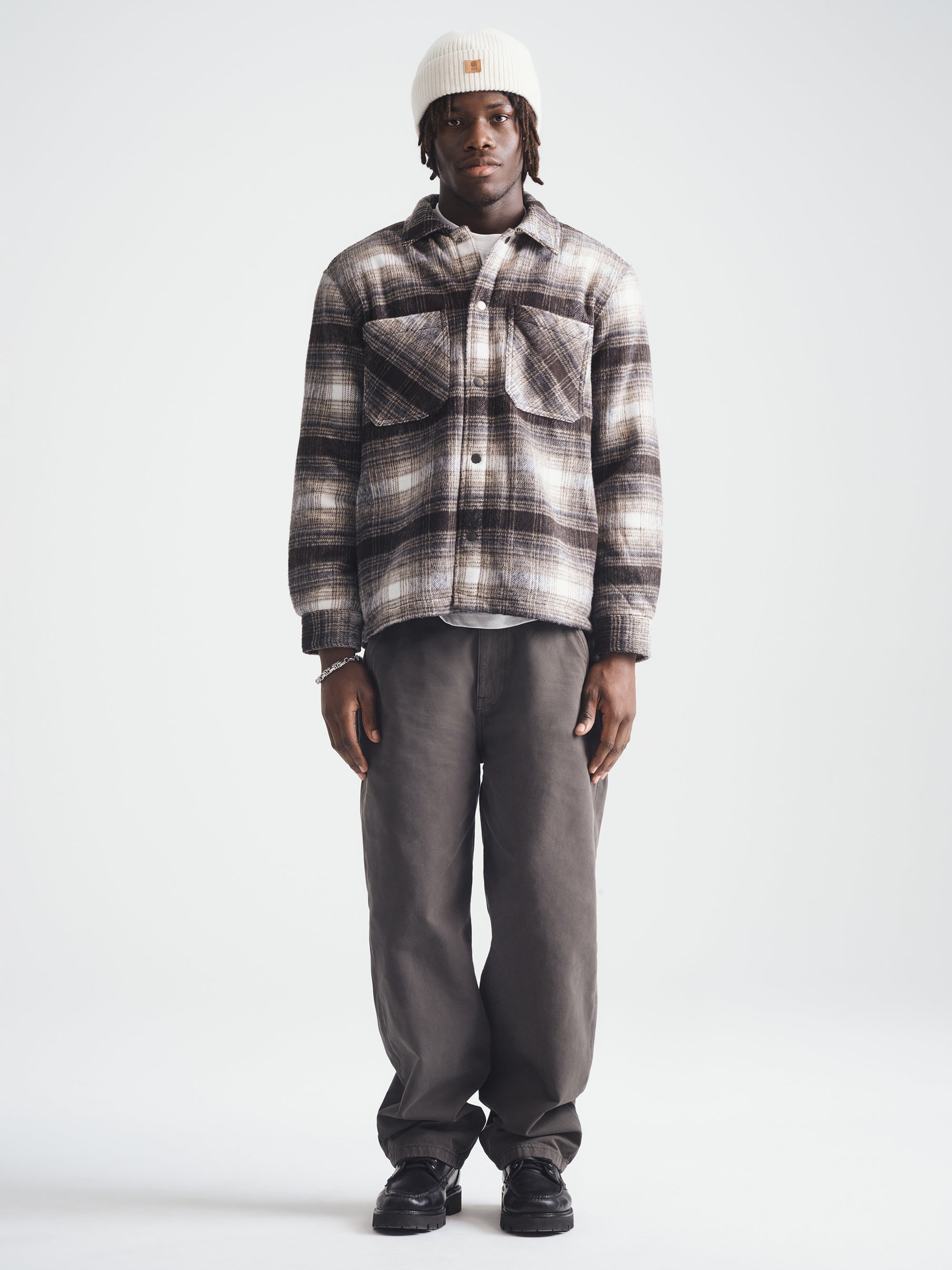 Men's Plaid Shacket in Seal Brown Check